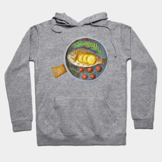 Fish Dish Watercolor Hoodie by Mako Design 